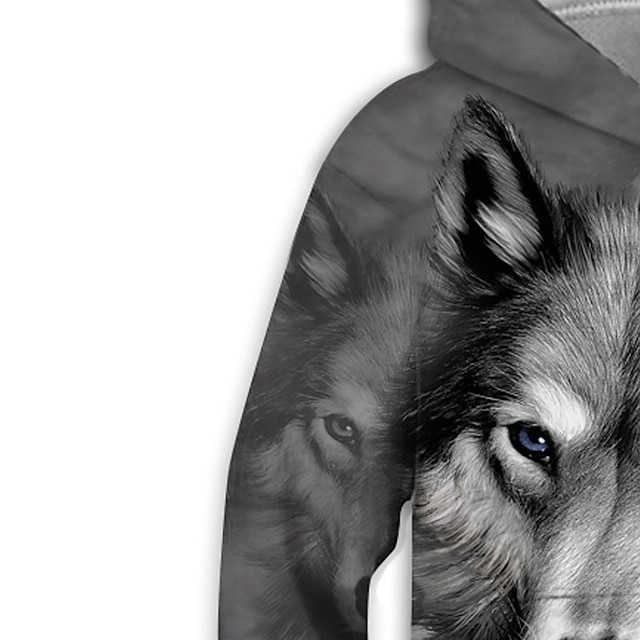 Baby & Kids Boys Clothing | Kids Boys Hoodie Long Sleeve 3D Print Wolf Animal Pocket Gray Children Tops Spring Active Fashion Da