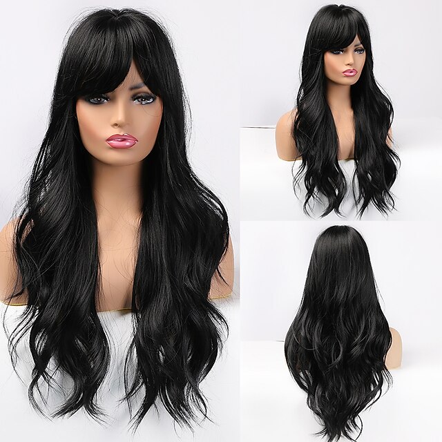 Beauty & Hair Wigs & Hair Pieces | HAIRCUBE Long Wavy Auburn/Ombre Brown/Ash Brown/Dark Brown/Dark Synthetic Wigs with Bangs Nat