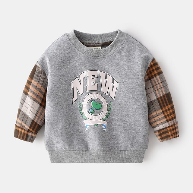 Baby & Kids Boys Clothing | Kids Boys Sweatshirt Long Sleeve Dragon Plaid Letter Gray Navy Blue Children Tops Fall Winter Active