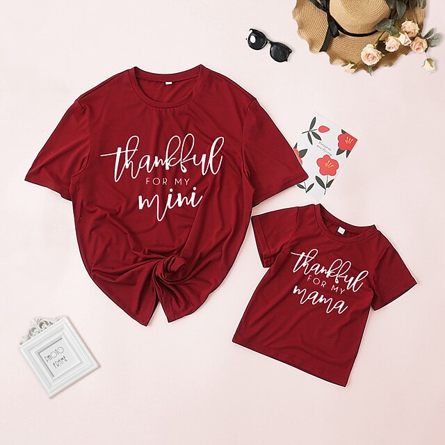 Baby & Kids Matching Outfits | Mommy and Me T shirt Tops Letter Causal Print Red Short Sleeve Casual Matching Outfits - QH45588