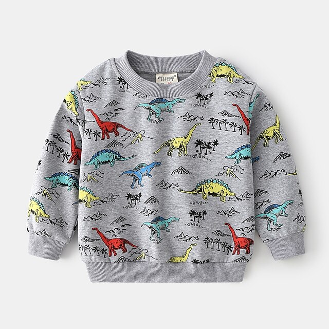 Baby & Kids Boys Clothing | Kids Boys Sweatshirt Long Sleeve Cartoon Dinosaur Gray Children Tops Fall Winter Active Cool Daily O