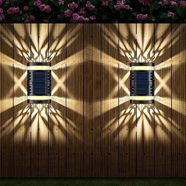  2 stk utendørs vegglampe led solenergi lys ip65 vanntett hage balkong belysning solar gjerde lampe gårdsplass terrasse dekorasjon lys
