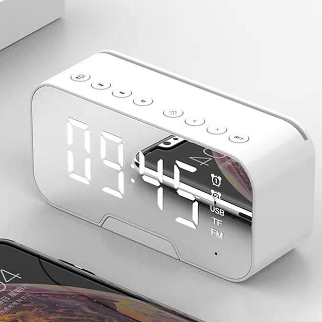  LED double réveil sans fil fm radio gradateur support de téléphone avec haut-parleur bluetooth 5.0 miroir horloge bureau à domicile téléphone fournitures