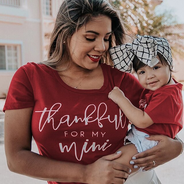 Baby & Kids Matching Outfits | Mommy and Me T shirt Tops Letter Causal Print Red Short Sleeve Casual Matching Outfits - QH45588