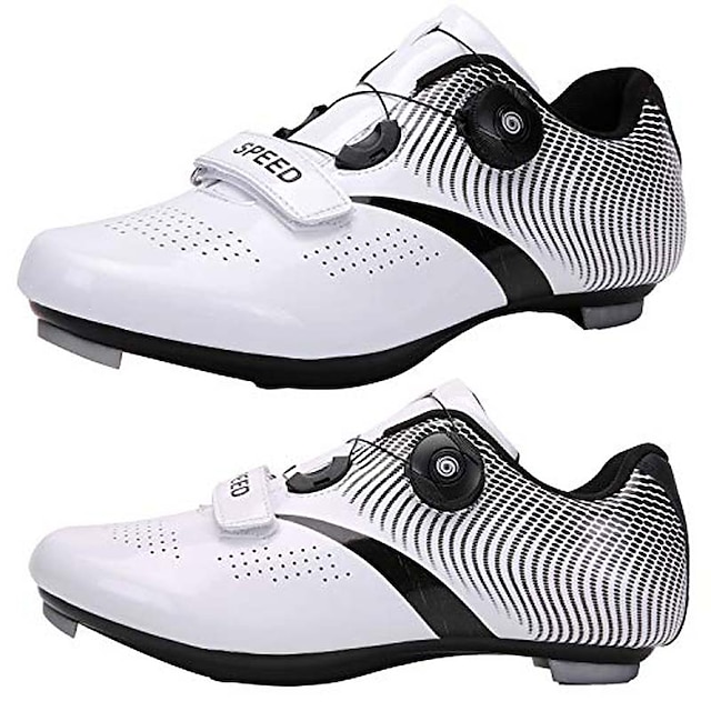  men's road cycling shoes compatible spd/spd-sl double ratchet mtb cleat exercise biking breathable stable comfortable cycling shoes for men bright white