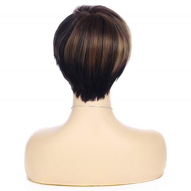 Beauty & Hair Wigs & Hair Pieces | Pixie Cut Wigs Women Short Pixie Cut Black Wig with Blonde Bangs Synthetic Synthetic Natural 