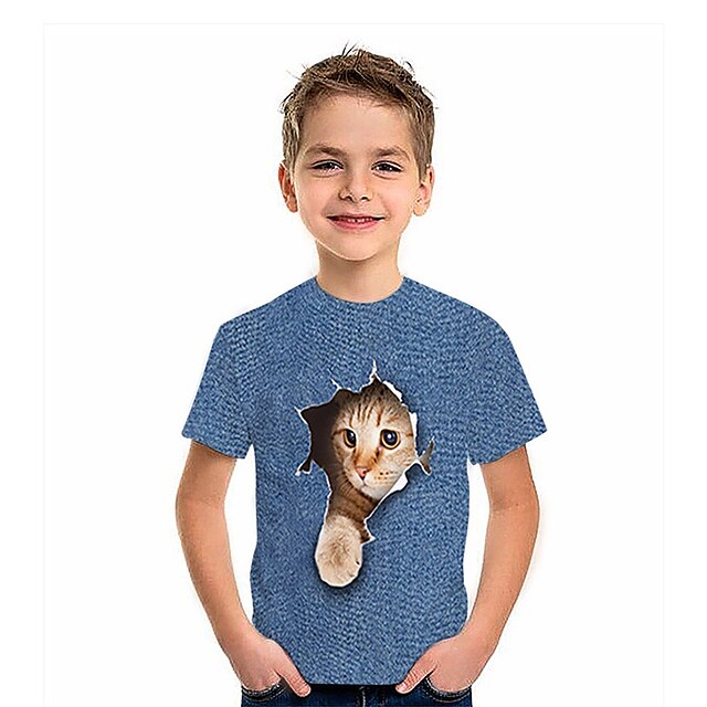 Baby & Kids Boys Clothing | Kids Boys T shirt Short Sleeve 3D Print Cat Animal Blue Children Tops Spring Summer Active Fashion D