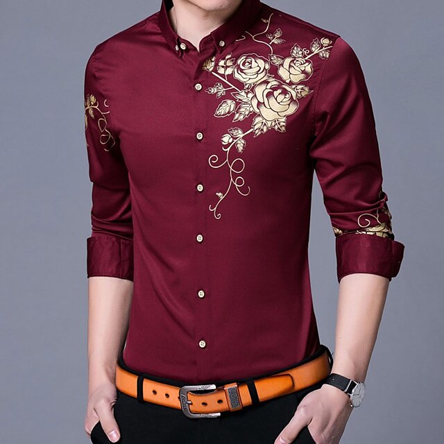 Mens Clothing Mens Shirts | Mens Shirt Floral Turndown Street Casual Button-Down Long Sleeve Tops Casual Fashion Breathable Comf