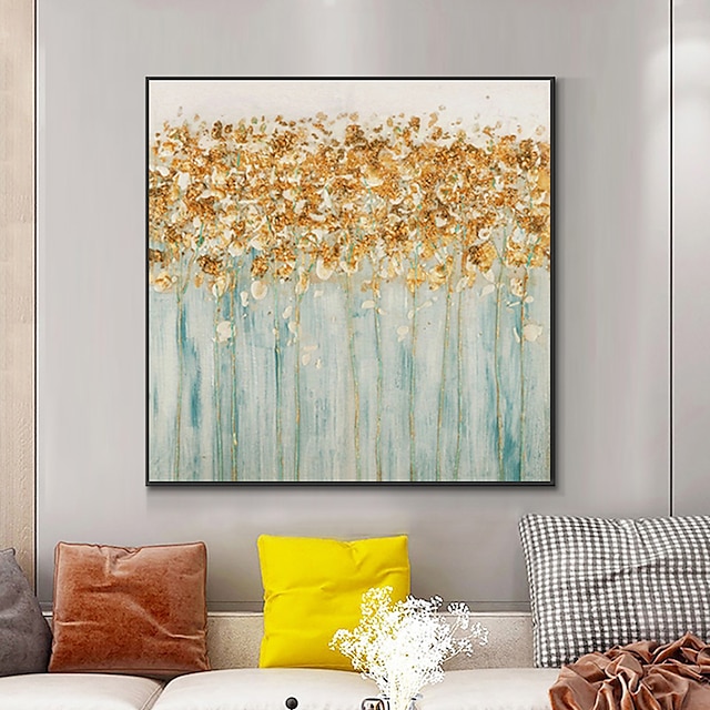 Home & Garden Wall Art | Handmade Oil Painting Canvas Wall Art Decoration Modern Golden Flower for Home Decor Rolled Frameless U