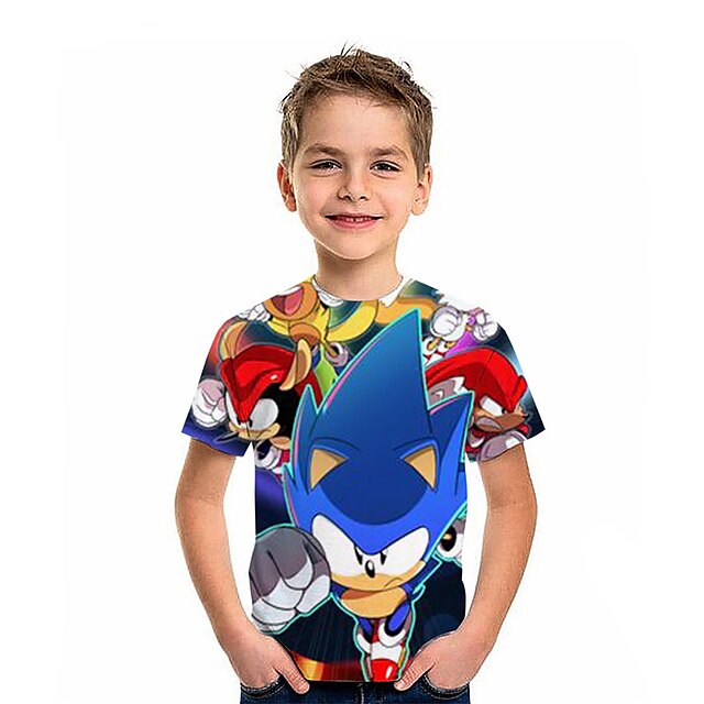 Baby & Kids Boys Clothing | Kids Boys T shirt Sonic Short Sleeve 3D Print Cartoon Rainbow Children Tops Spring Summer Active Fas