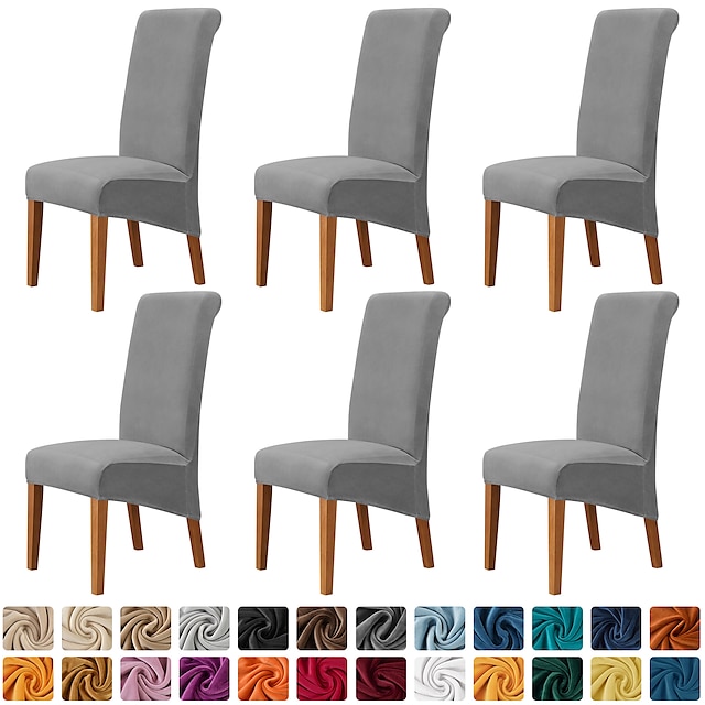 6 Pcs Velvet Plush Xl Dining Chair, Chair Covers For High Back Dining Room Chairs