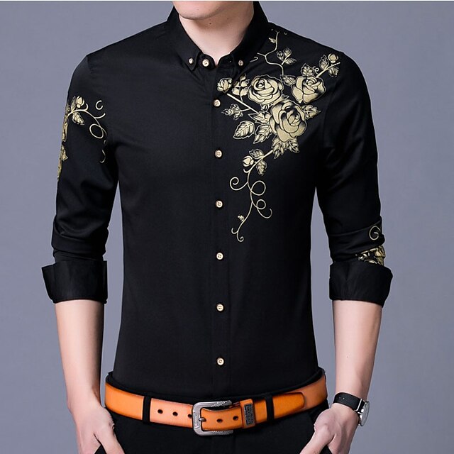 Mens Clothing Mens Shirts | Mens Shirt Floral Turndown Street Casual Button-Down Long Sleeve Tops Casual Fashion Breathable Comf