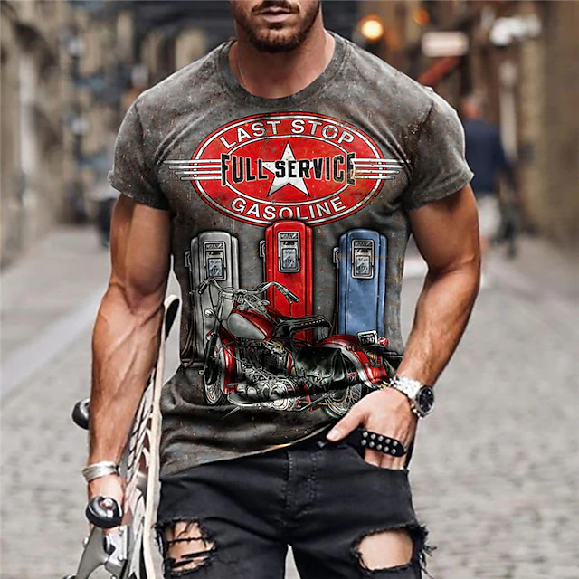 Men's Graphic Motorcycle T Shirt Short Sleeve T shirt 3D Print Crew Neck Shirt Fashion Basic Classic Street Casual Daily Olive Green Blue Brown Summer Clothing Apparel S M L XL 2XL 3XL 4XL 6