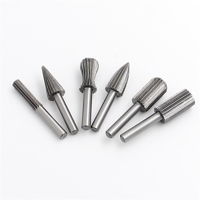  6 bucăți 6 mm tijă rotundă din oțel tungsten freze freze freza gravare șlefuire pentru unelte rotative pentru prelucrarea lemnului diy