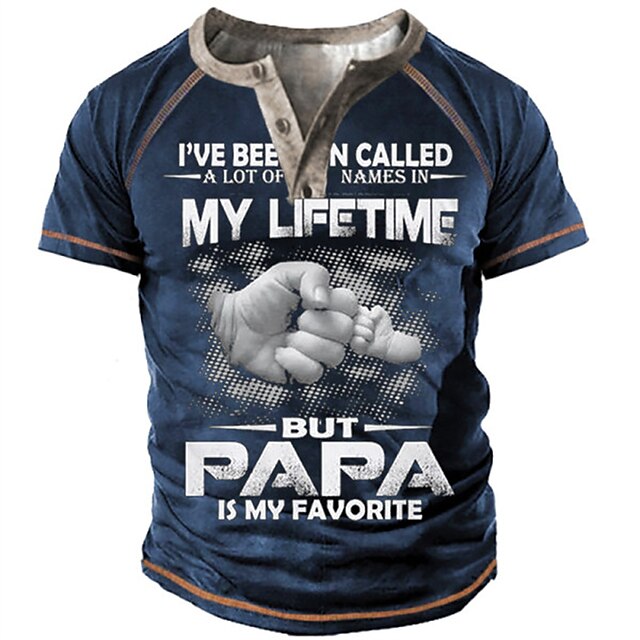 

Men's Henley Shirt Tee T shirt 3D Print Graphic Gesture Letter Plus Size Henley Daily Sports Button-Down Print Short Sleeve Tops Basic Casual Classic Designer Blue