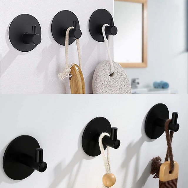 4pcs Self-Adhesive Wall Hooks Stainless Steel Matte Black Wall Mounted Towel Hooks, Stainless Steel Kitchen Bathrooms Robe Black Hooks, Towel Stands Sticky Wall Hook 10