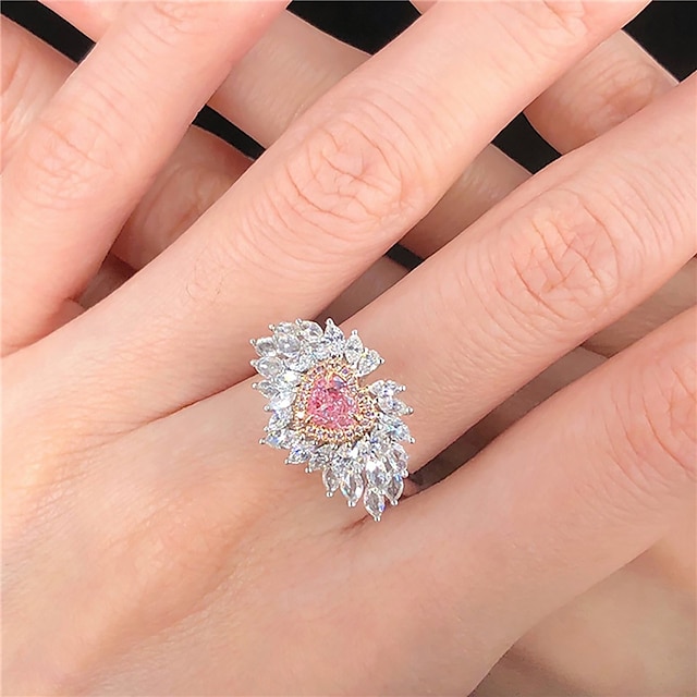 Shoes & Bags Fashion Accessories | 1pc Adjustable Ring For Womens Crystal Pink 18K Gold Heart - HA60719