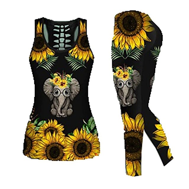 Sports & Outdoors Exercise, Fitness & Yoga | Womens 2pcs Activewear Set Yoga Suit 2 Piece Floral / Botanical Tee Tshirt Leggings