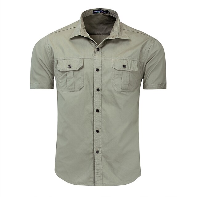 Men's Shirt Work Shirt Button Up Shirt Summer Shirt Cargo Shirt Army ...