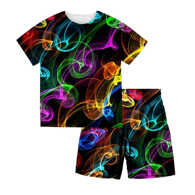 Baby & Kids Boys Clothing | Kids Boys T-shirt & Shorts Clothing Set 2 Pieces Short Sleeve Black Graphic Print Street Sports Vaca