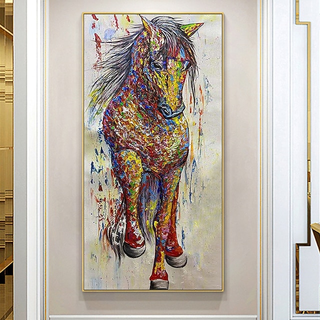 Oil Painting Hand Painted Vertical Animals Pop Art Contemporary Modern