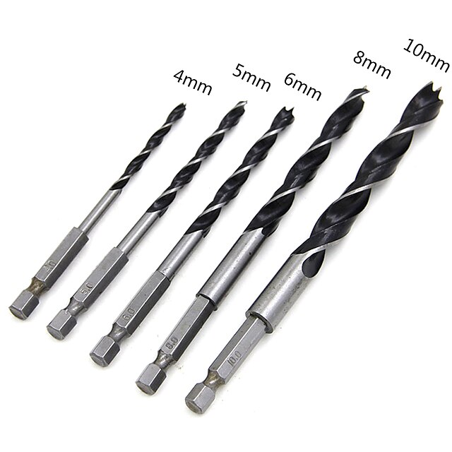  5 stks quick change hex schacht hcs twist boor drie fluiten hardware set 4mm 5mm 6mm 8mm 10mm hout diy gereedschap