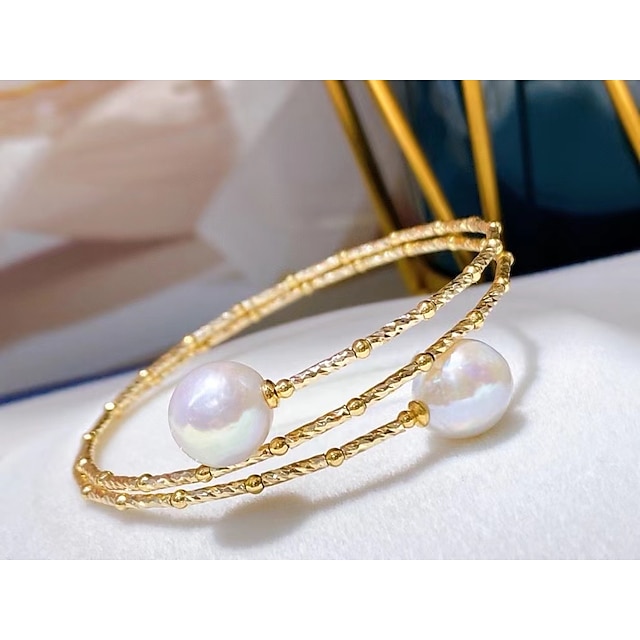  Women's White Pearl Cuff Bracelet Wrap Bracelet Bracelet Double Layered Circle Fashion Classic European French Sweet 14K Gold Plated Bracelet Jewelry Gold For Gift Daily Formal Birthday Festival