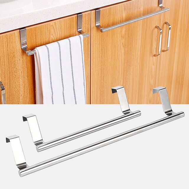 2 Pieces Punch Free Door Rear Hook Towel Rack Over Door Stainless Steel ...