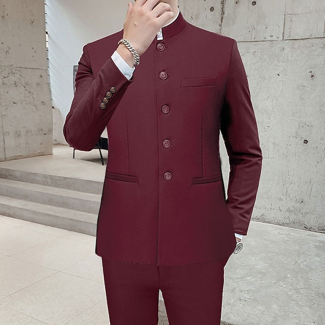  Men's Wedding Suits Black White Solid Colored Standard Fit 2 Piece Single Breasted Two-buttons