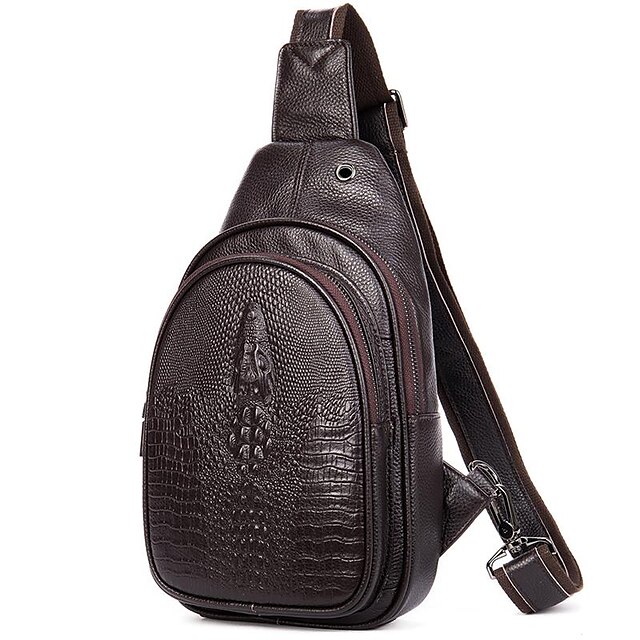  Men's Wallet Sling Shoulder Bag Crossbody Bag Sheepskin Daily Zipper Crocodile Black Coffee