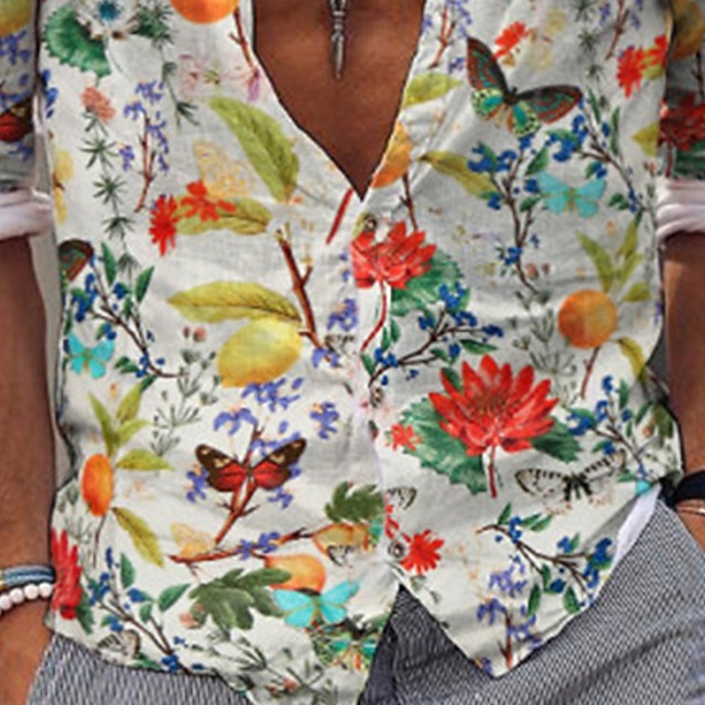  Per uomo Floreale Camicia Manica lunga Di tendenza Originale Informale Da mare Informale Per uscire Primavera estate Collo ripiegabile Stampa Bottone giù Nero / Bianco Bianco Giallo Arancione Verde