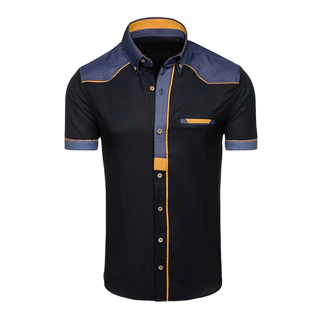 Men's Shirt Button Up Shirt Summer Shirt Black White Light Blue Short ...