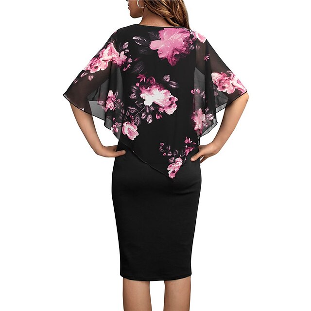 Womens Clothing Womens Dresses | Womens Bodycon Knee Length Dress Black Pink Wine Brown Half Sleeve Floral Geometric Pure Color 