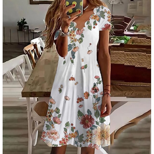 Women's Mini Dress Casual Dress Petite Dress Sundress A Line Dress Bohemia Tropical Sexy Vacation Casual Daily Regular Fit Floral Short Sleeve Sweetheart White Purple Green Summer Spring2
