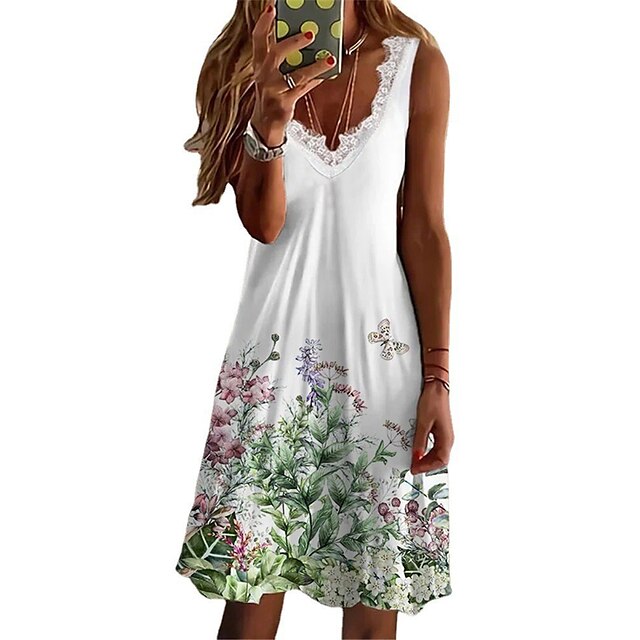 

Women's A Line Dress Knee Length Dress White Pink Short Sleeve Floral Print Spring Summer V Neck Elegant Casual Vacation 2022 S M L XL XXL