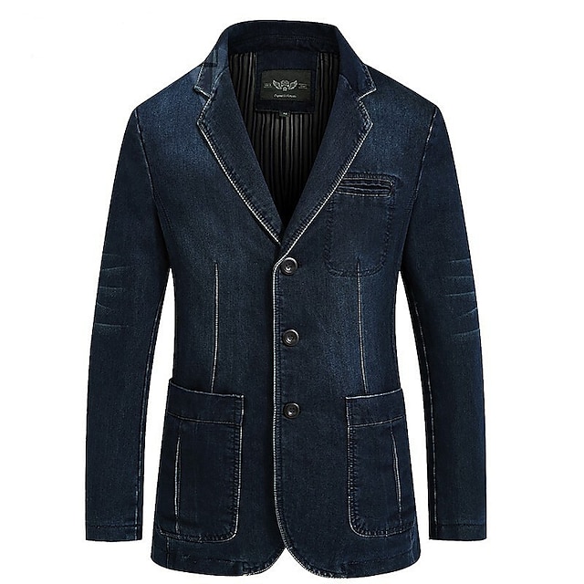  men's Denim Blazer Jacket Jeans suit jacket classic notched collar 3 button tailoring distressed denim blazer jacket (large, light blue_02)