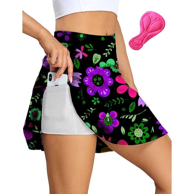  21Grams Femme Jupe-Short Cyclisme Vélo Bas VTT Vélo tout terrain Vélo Route Des sports Botanique Floral La peau 3 densités Cyclisme Respirable Séchage rapide Vert Violet Polyester Spandex Vêtement