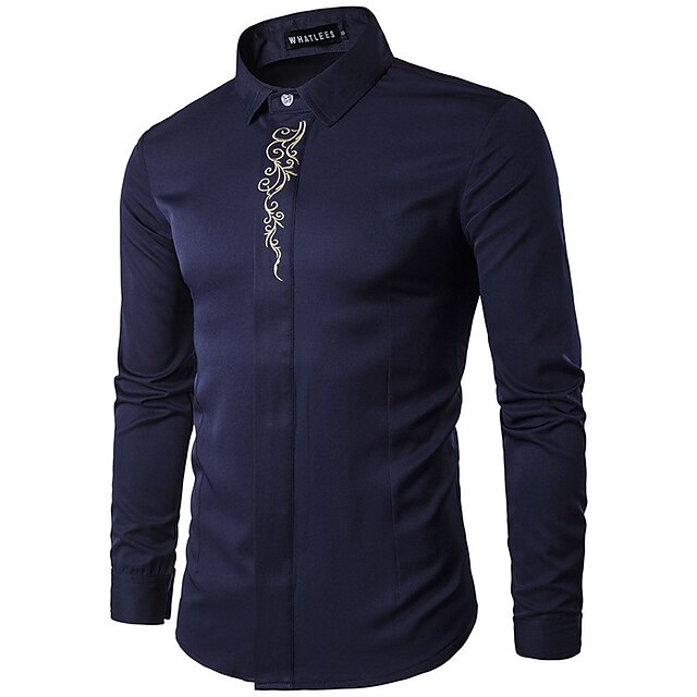 Mens Clothing Mens Shirts | Mens Shirt Floral Turndown Street Daily Embroidered Button-Down Long Sleeve Tops Elegant Fashion Str