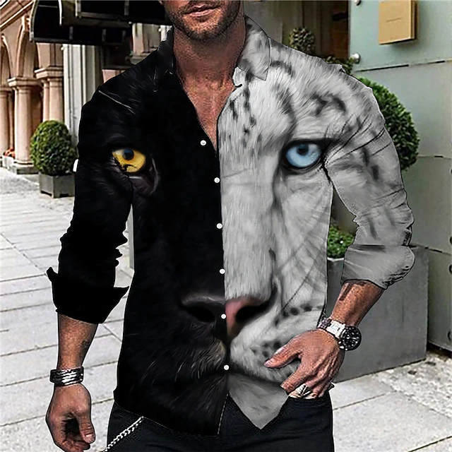 Men's Animal Leopard Shirt Button Up Shirt Long Sleeve Fashion Designer Casual Outdoor Casual Holiday Summer Spring Turndown Print Button-Down Black White Yellow Blue Brown 7