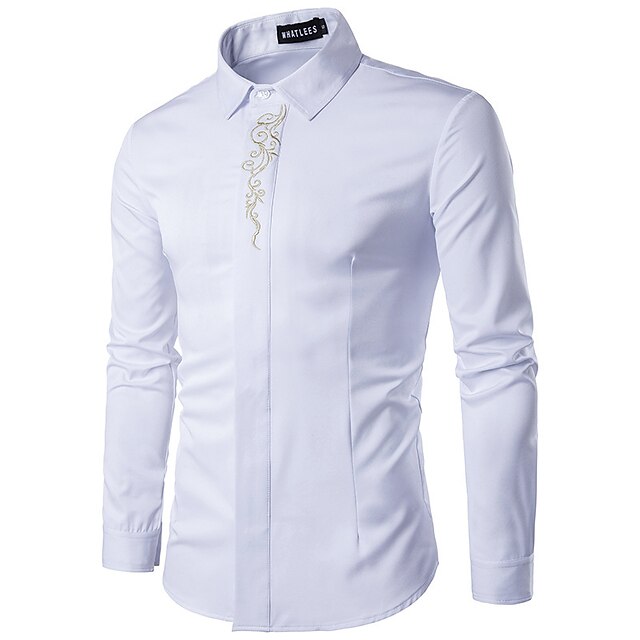 Mens Clothing Mens Shirts | Mens Shirt Floral Turndown Street Daily Embroidered Button-Down Long Sleeve Tops Elegant Fashion Str