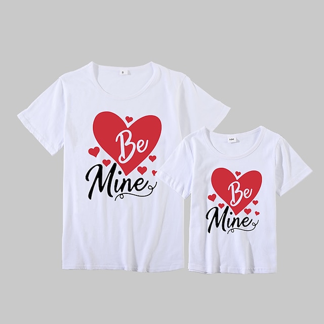 Baby & Kids Matching Outfits | Mommy and Me Valentines T shirt Tops Heart Letter Daily Print White Gray Pink Short Sleeve Basic 