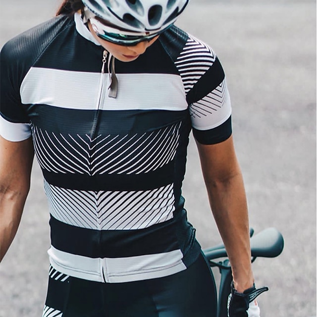  21Grams Women's Cycling Jersey Short Sleeve Bike Top with 3 Rear Pockets Mountain Bike MTB Road Bike Cycling Breathable Quick Dry Moisture Wicking Reflective Strips Black Green Yellow Stripes