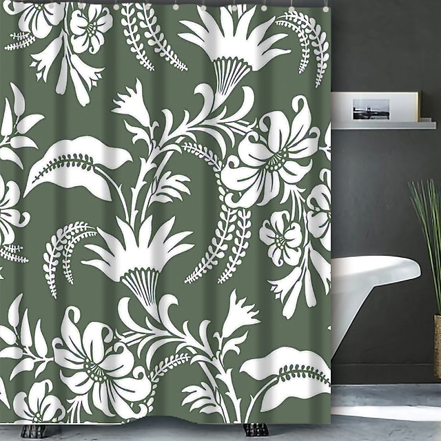  Sagegrönt Duschdraperi med Krokar Vattentät 180cm*180cm(70