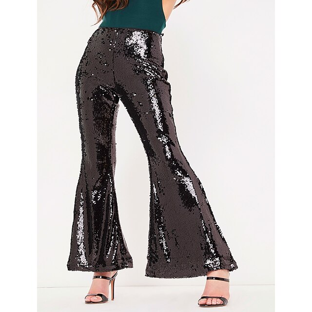 Womens Clothing Womens Bottoms | Womens Fashion Flare Chinos Sequins Ankle-Length Pants Casual Weekend Micro-elastic Plain Comfo