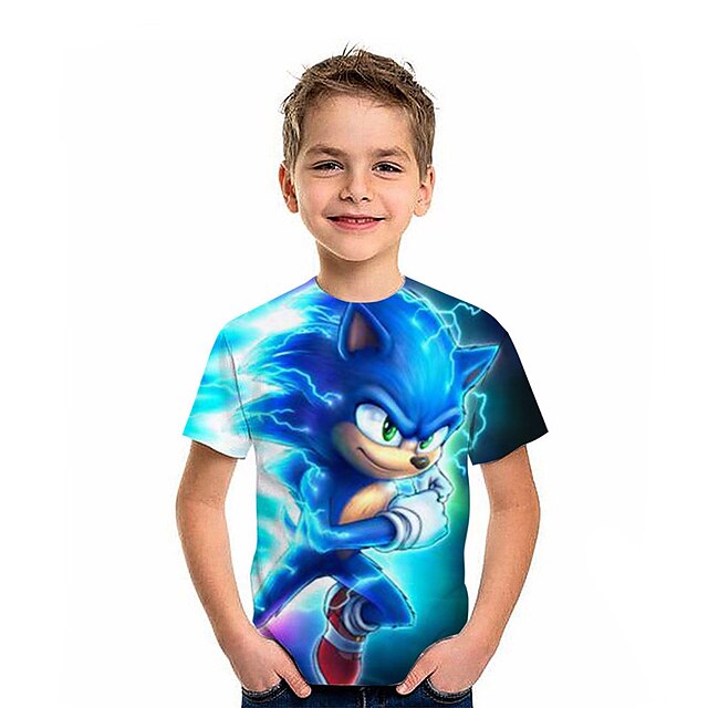 Baby & Kids Boys Clothing | Kids Boys T shirt Sonic Short Sleeve 3D Print Cartoon Black Blue Dusty Blue Children Tops Spring Sum