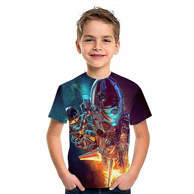 Baby & Kids Boys Clothing | Kids Boys T shirt Short Sleeve 3D Print Astronaut Space Blue Children Tops Spring Summer Active Fash