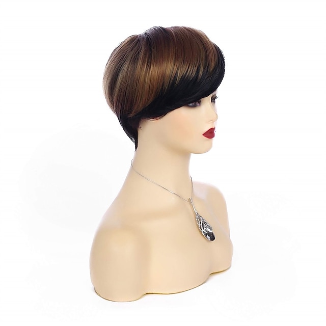 Beauty & Hair Wigs & Hair Pieces | Pixie Cut Wigs Women Short Pixie Cut Black Wig with Blonde Bangs Synthetic Synthetic Natural 