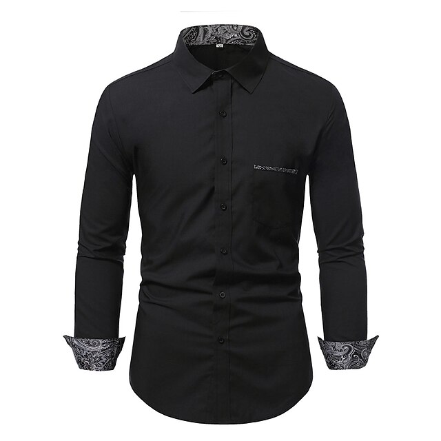 Mens Clothing Mens Shirts | Mens Shirt Patchwork Turndown Party Casual Button-Down Long Sleeve Tops Casual Streetwear Black Navy