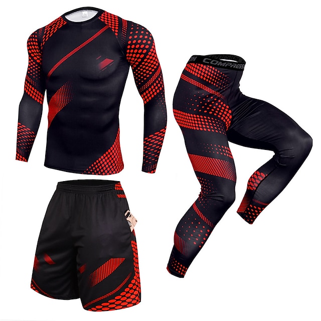 Men's Activewear Set Workout Outfits Side Pockets 3-Piece Casual Long ...