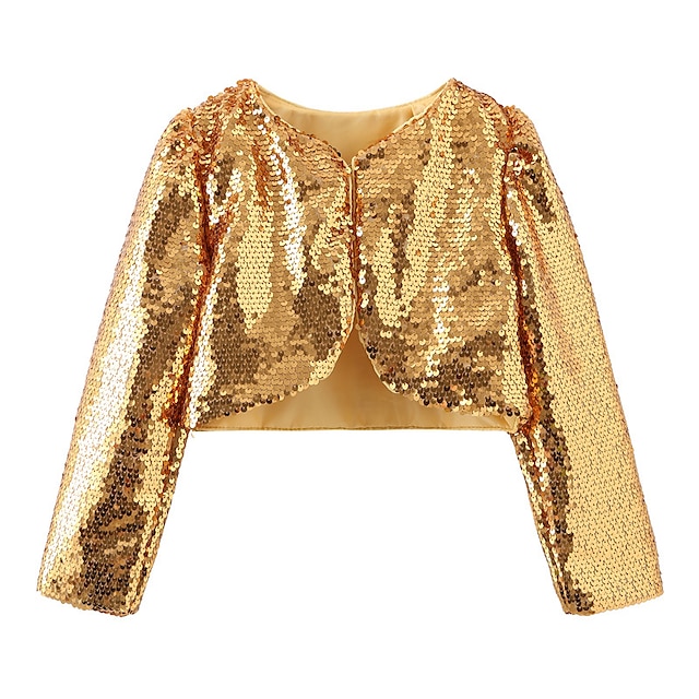  Kids Girls' Bolero Cardigans Jacket Sequin Long Sleeve Silver Gold Spring Summer Active Street 3-12 Years